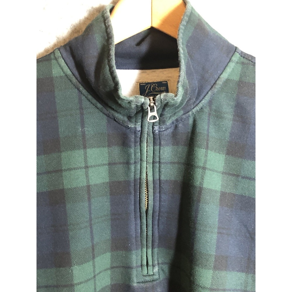 J. Crew Sweatshirt Mens Large Green Tartan Plaid 1/4 Zip Fleece Knit Goods